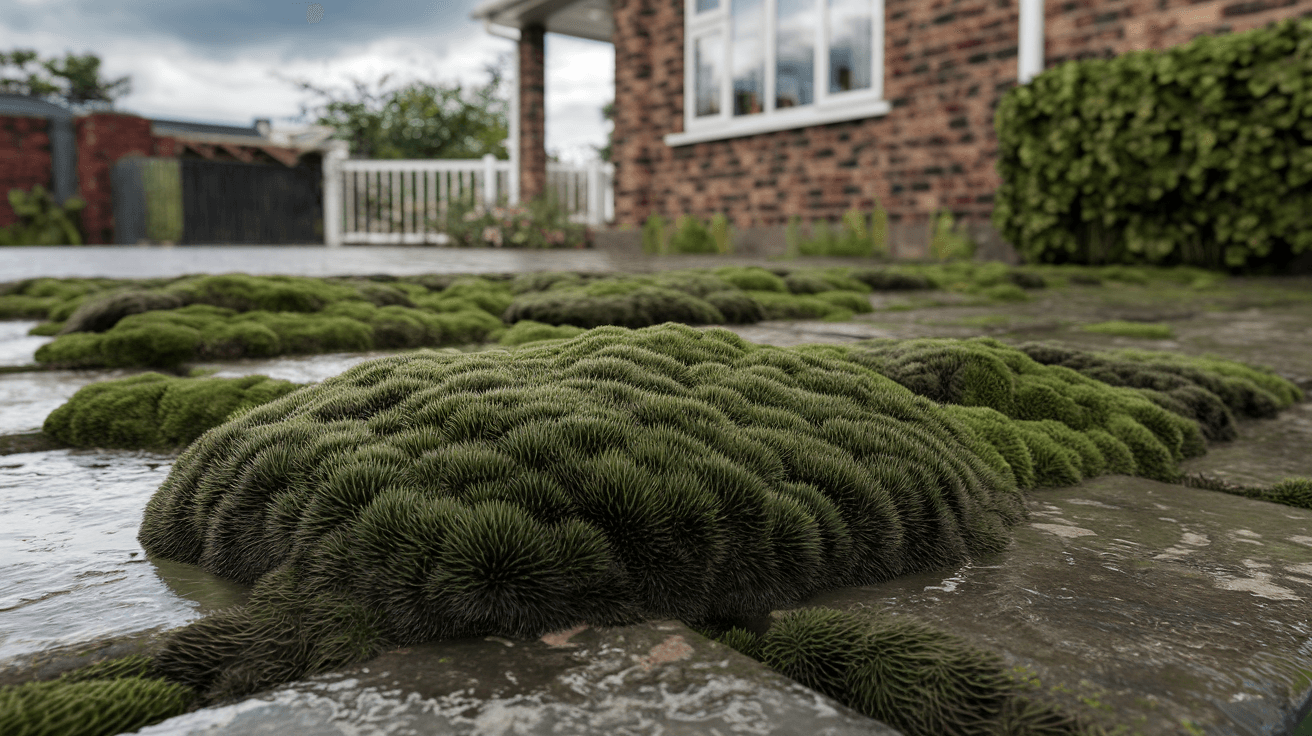 Moss covered driveway before professional removal treatment in Lincolnshire